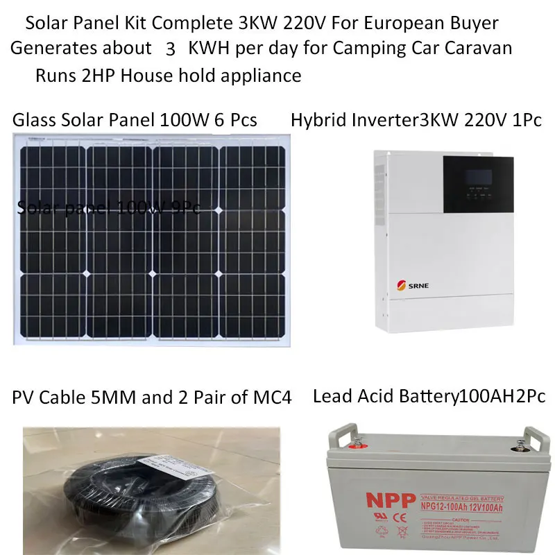 

Solar System For Home Complete Kit 3000W 220V 110V PV Panel 100W UPS Hybrid Inverter Off Grid System Car Caravan Camping Boat