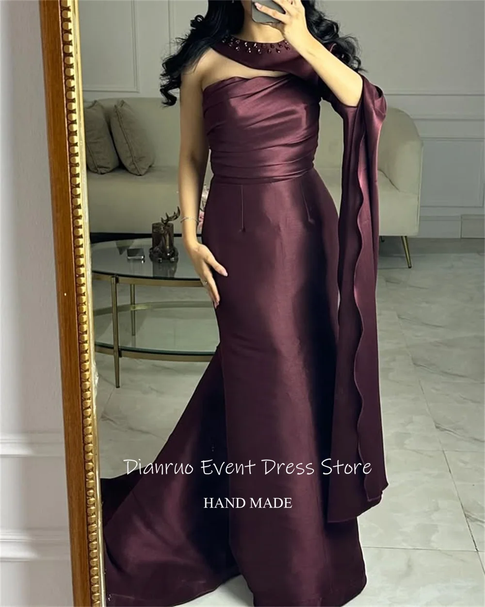 Dianruo Strapless Ruched Evening Dresses One Shoulder Elegant فساتين سهرة Pleat Crystal Mermaid Abendkleider Dubai Customized