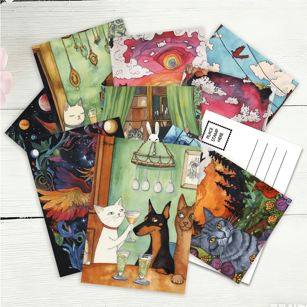 32pcs, Animal Fantasy Life Postcards, Decorations/Greeting Cards/Postcards, High-Definition Printing, Collectible and Postable