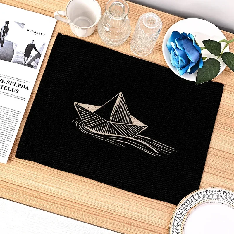 Black Heart Linen Kitchen Placemat 45X32cm Love Geometric Dining Table Mat Round Point Coaster Pad Bowl Cup Coffee Mats