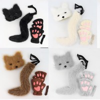 Therian Mask and Tail Halloween Costume Furry Cat Mask for Halloween Party Role Play Birthday Festival Stage Performance