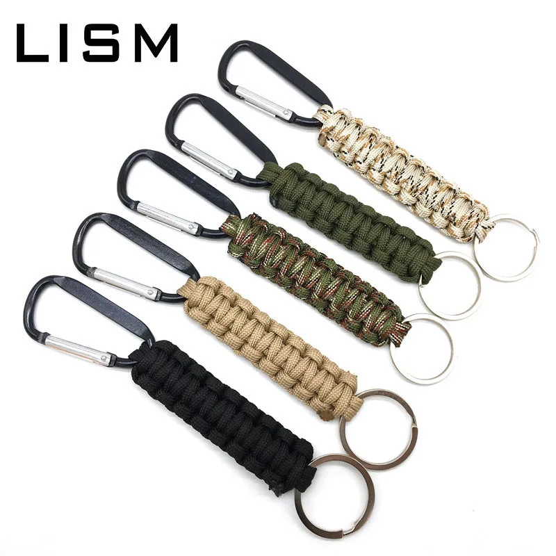 Outdoor Emergency Paracord Keychain with Carabiner Military Rescue Survival Braided Cord Rope Key Chains For Hiking Camping