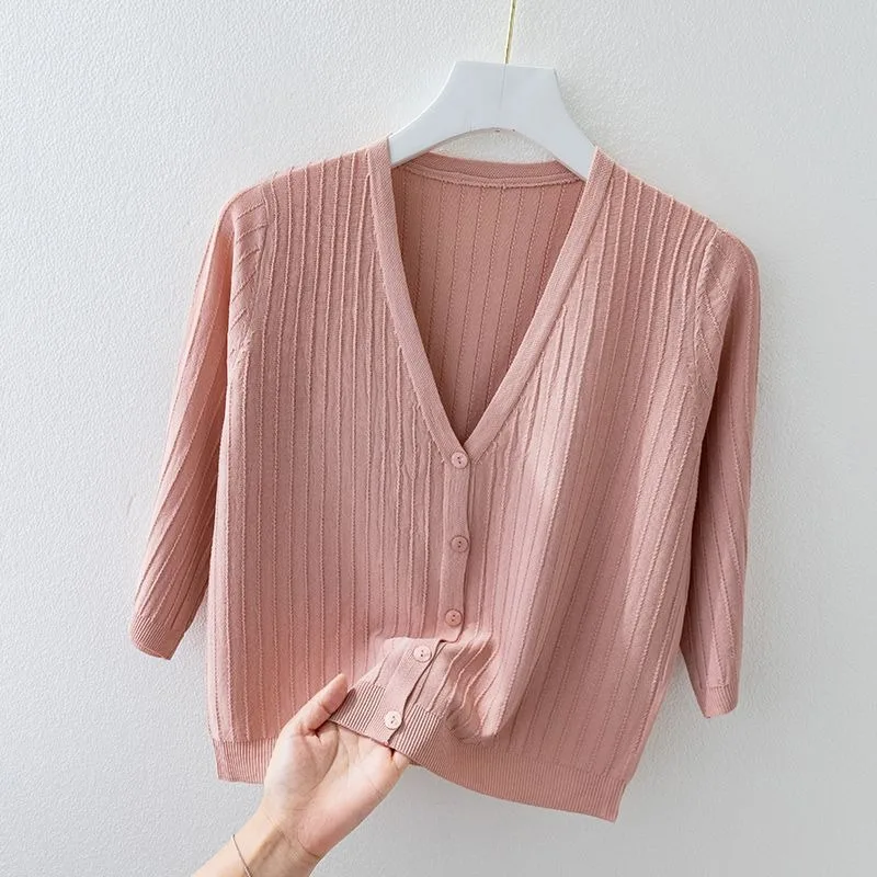 Solid Color Button Front Cardigan Versatile Long Sleeve V Neck Cardigan for Spring and Fall Chic Korean Fashion Women Clothing