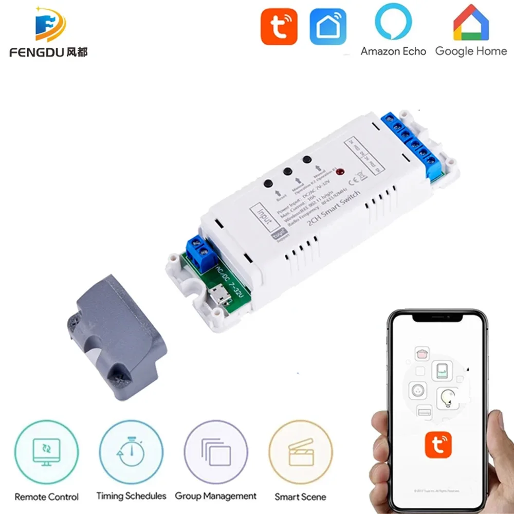 

Alexa Smart Switch Tuya Smart Home 2CH Wifi Switch 220V 7-32V 85-250V 10A Wireless Relay Module