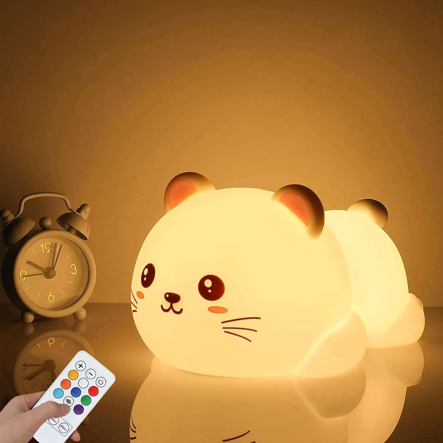 Led Cute Cat Silicone Night Light 8 Colors Usb Bedroom Bedside Lamp With Remote Timing Kids Gift Baby\'s Room Animal Nightlights