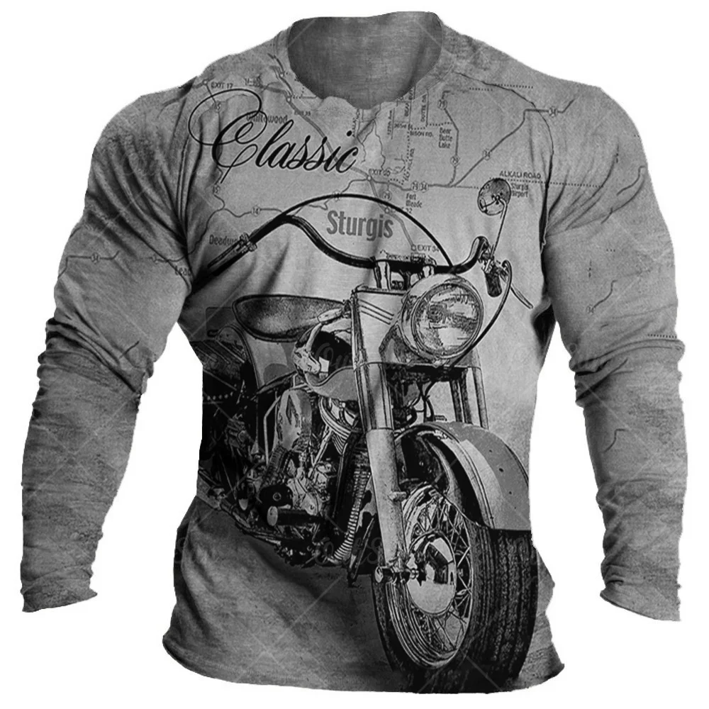 Vintage Motorcycle T Shirt Men Long Sleeved Tees 3d Print Casual T-Shirts Loose Oversized Tops Sweatshirt Men\'S Clothing 5xl