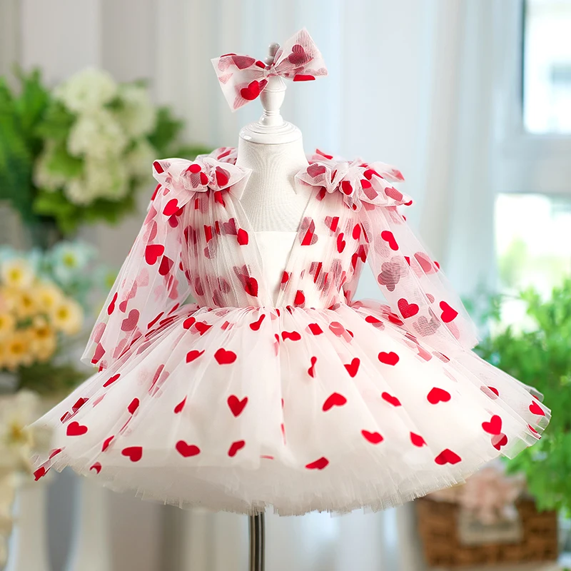 Girls' Birthday Dress Children's Piano Performance Host Performance Clothing High-end Flower Girl Wedding Mesh Dress