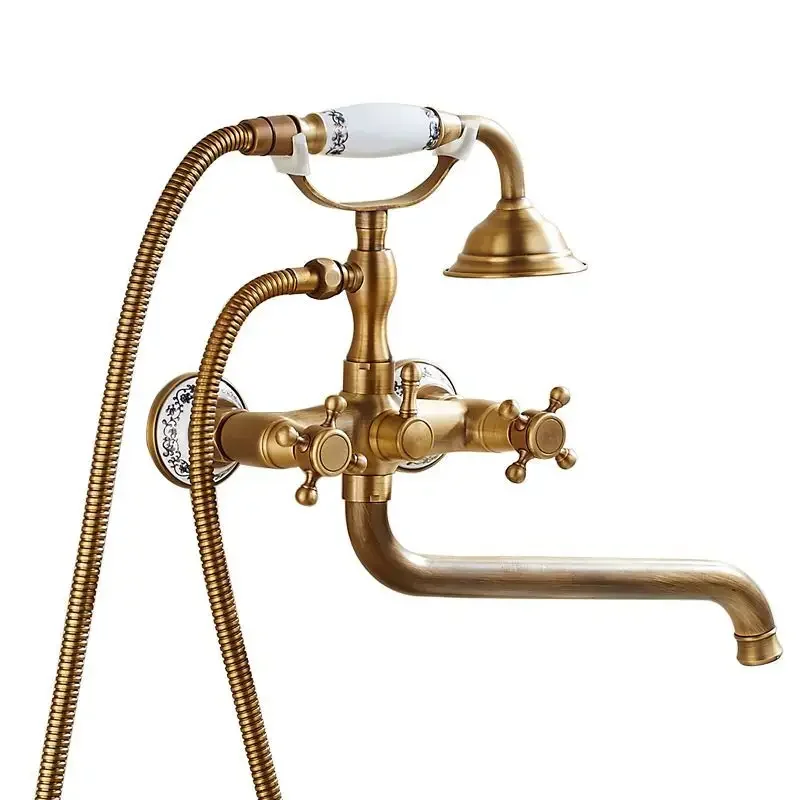 

Antique telephone wall shower set brass bathtub shower faucet set With rustic style