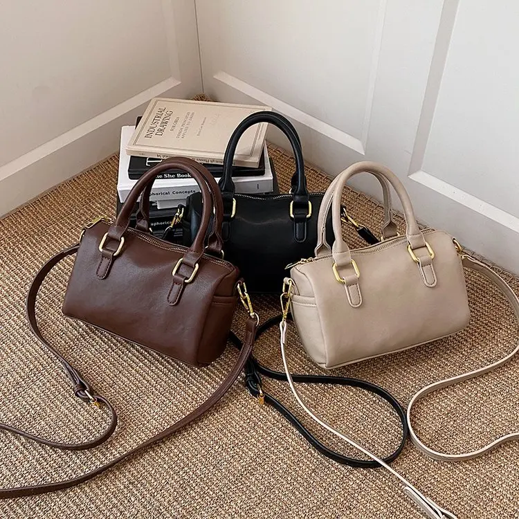 

Винтажная женская сумка Boston из мягкой кожи, новинка в нишевом стиле, элегантный ретро-дизайн, универсальная сумка через плечо и на плечо