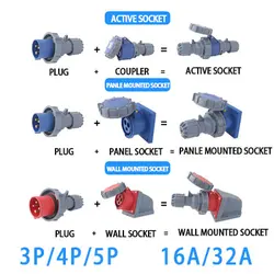 IP67 nuova spina e presa industriali 16A 32A 3 Pin 4 Pin 5 Pin presa a parete accoppiatore montato su pannello 220V 380V 415V