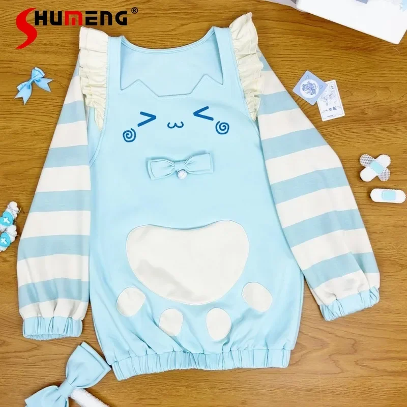 

Japanese Cartoon Cat Ears Sweatshirt Versatile Sweet Cute Waist Long-sleeved Hoodies 2024 Autumn Winter Aesthetic Clothes Ladies