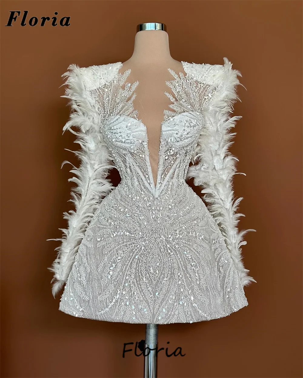 Vestidos de cóctel con cuello en V de Arabia Saudita, plumas personalizadas, mangas largas, vestidos de noche para bodas, vestidos de fiesta con