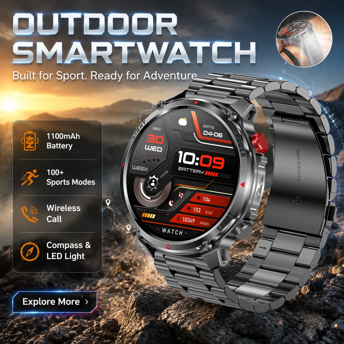 2026 Smart Watches Men 1100mAh Battery IP68 Water Insistant Sports Watches Outdoor Compass Military Smartwatch For Men Women