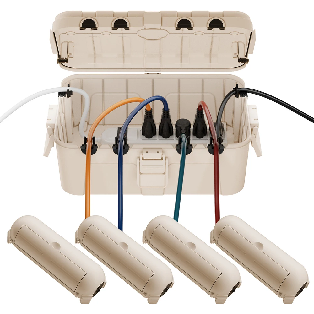 1 Large & 4 Small Outdoor Waterproof Electrical Box Set IP54 With 6 Cable Ports For Power Strip Adapter Timer Lights Garden Tool