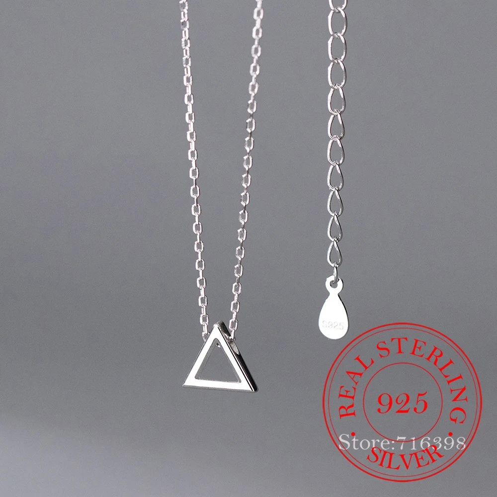 925 Sterling Silver Glossy Triangle Choker Necklace Pendant for Women Korean Geometry Charm Necklaces Wedding Party Jewelry Gift