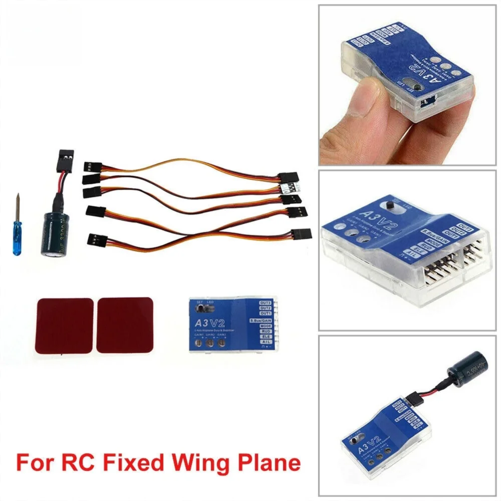 

New A3 V2 Flight Controller Lightweight 3-Axis Gyro Stabilizer Low-Noise Fixed-Wing Flight Controller for RC Model Aircraft