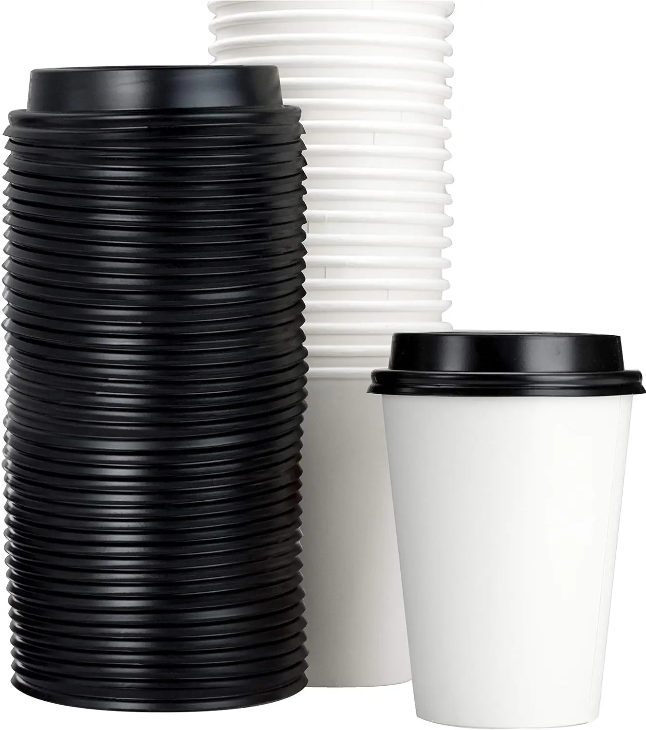 

White 12 Oz Paper Coffee Cups With Recyclable Dome Lids, 100 Pk. BPA Free Disposable Drink Cup Set for Serving Hot Tea a