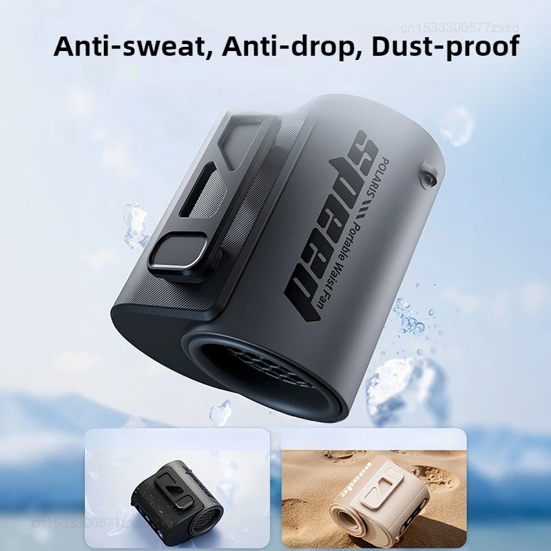 New Waist Mounted Electric Fan 8000mAh Rechargeable Anti Drop Shock Absorption Fan Portable Outdoor Flashlight Hanging Neck Fans