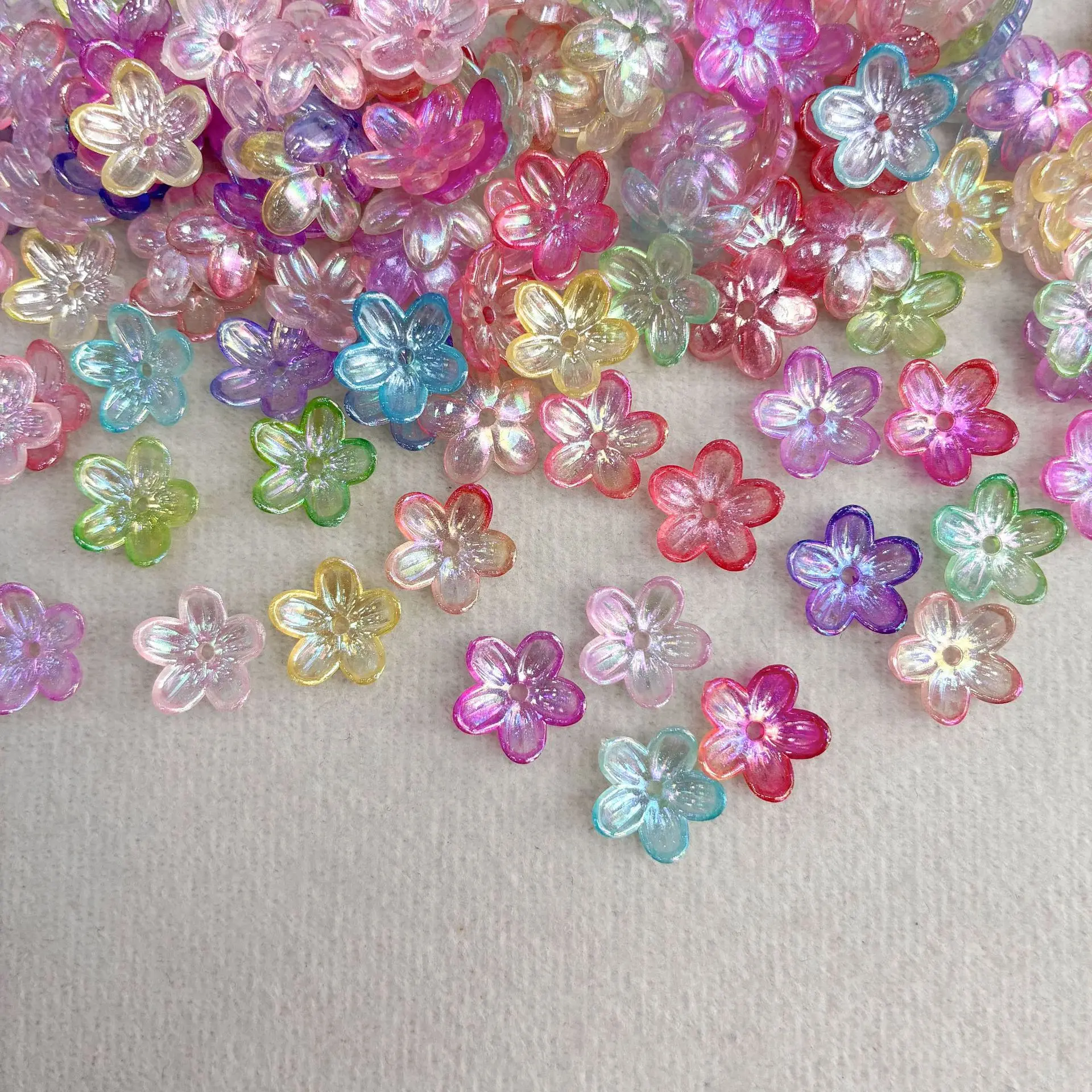 100 Stück/Lot 12mm bunte leuchtende Kirschblüten-Blumen-Acryl-Abstandshalterperlen für Bastelarbeiten, Schmuckherstellung, DIY-Armband, Halskette – Detail 6