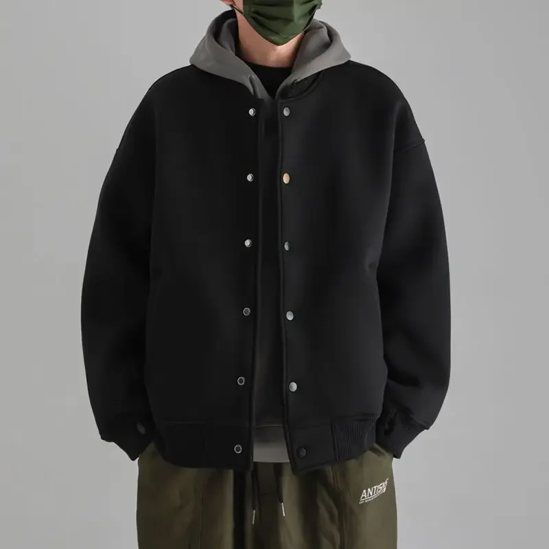 

Men's Plus Velvet Thickened Baseball Jacket Autumn Winter Loose Casual Solud Color Single Breasted Long Sleeves Jackets