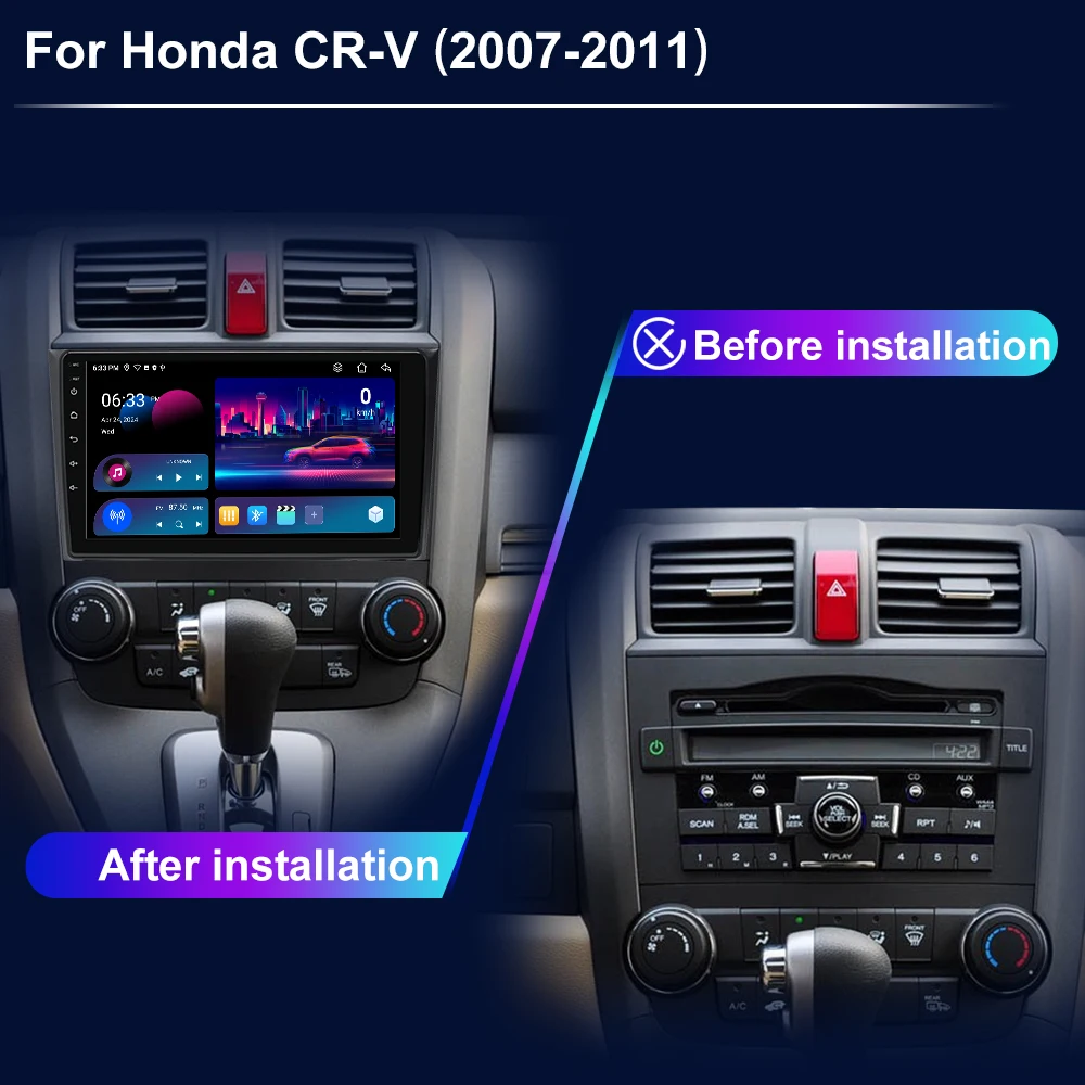 Picture 3: Csred Android 14 Car Radio for Honda CR-V 3 RE CRV 2007-2011 GPS Navigation  Head Unit Stereo IPS Wireless CarPlay Android Auto