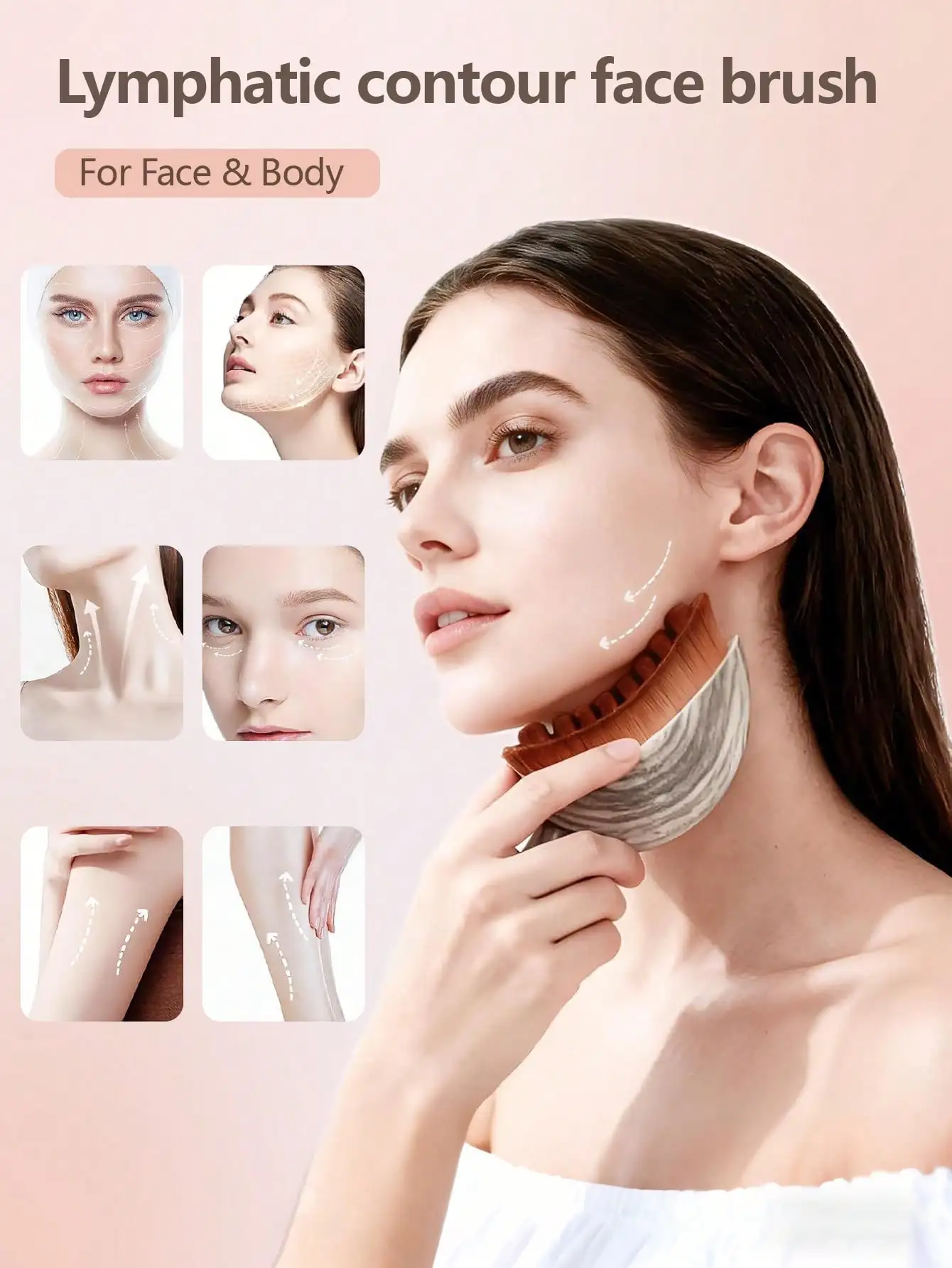 Lymphatische Kontur-Gesichtsbürste mit Gua-Sha-Board für trockenes Bürsten, geeignet für Gesicht, Kinn und Kieferlinie zur präzisen Hautformung. – Detail 2