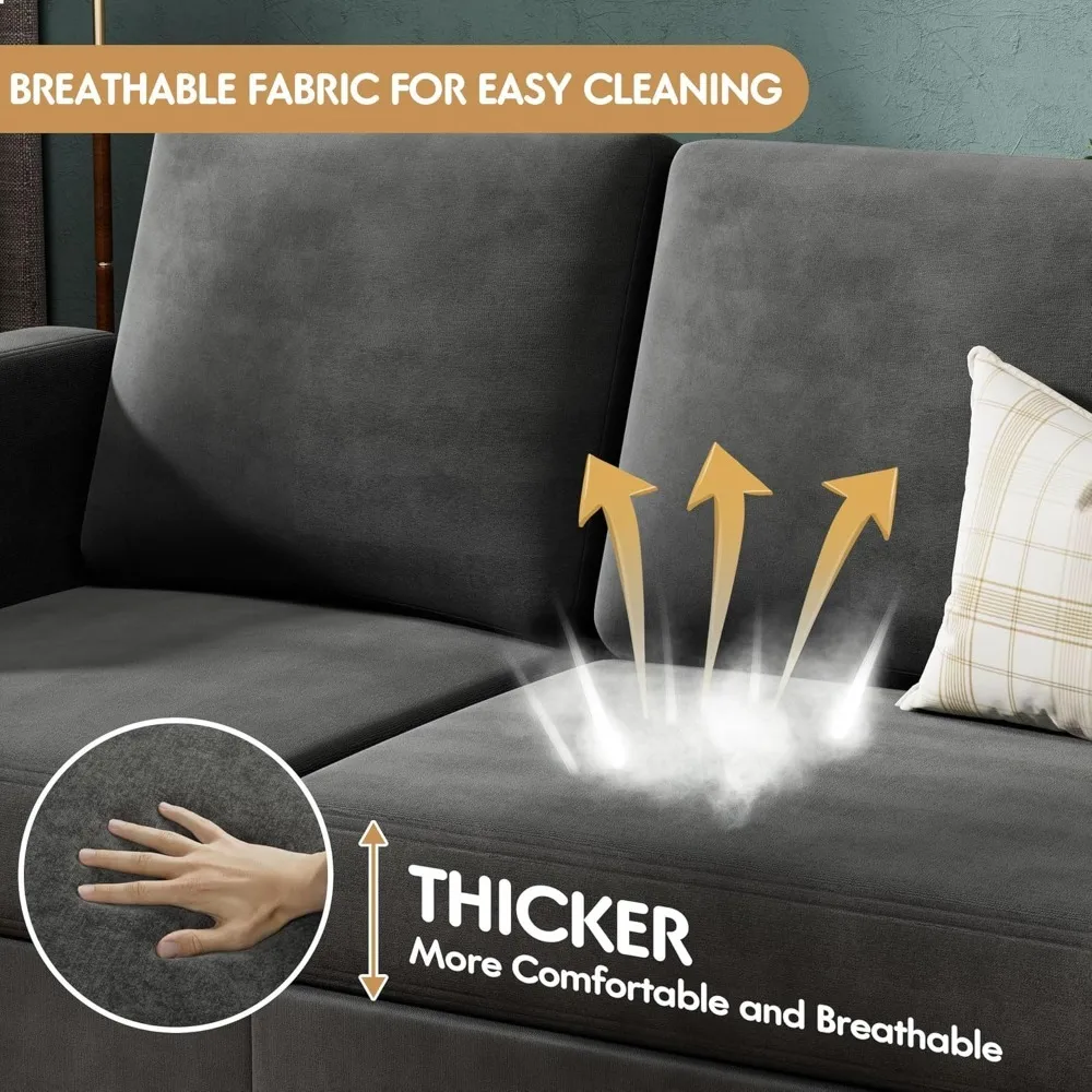 أريكة مقطعية قابلة للتحويل مكونة من 3 مقاعد على شكل حرف L مع قماش كتان عثماني للشقة الصغيرة وغرفة المعيشة والمكتب الداكن