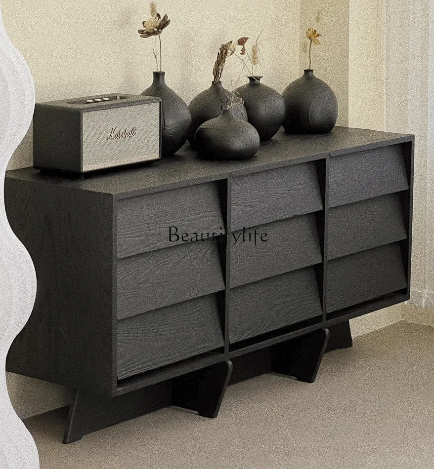 Z.Qiji Wind Black الخشب الصلب تسعة أدراج خزانة جانبية للتخزين المتعثرة #2