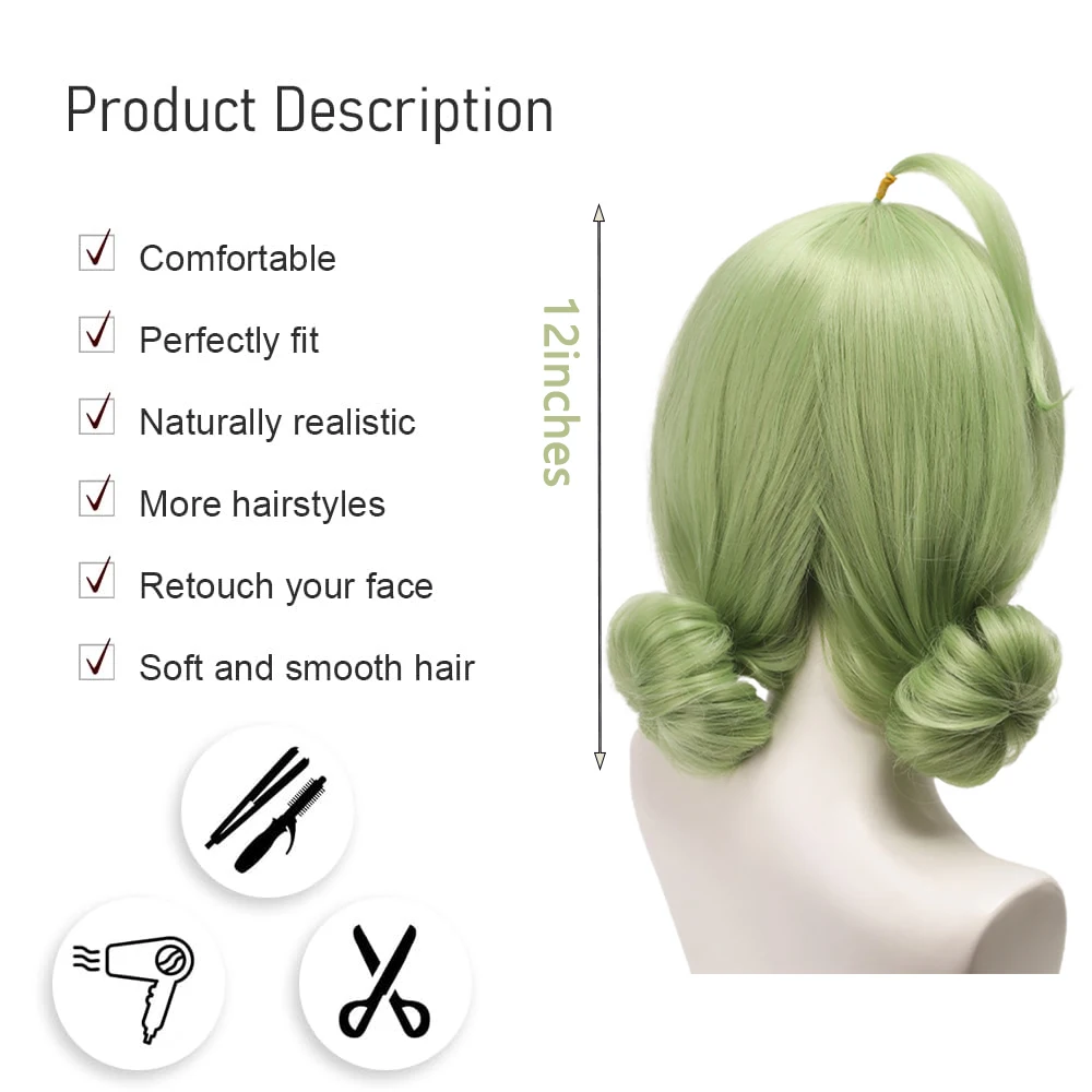 วิกผมคอสเพลย์อนิเมะคุณภาพสูง อารากะ คิวอิ วิกผมสังเคราะห์ 12 นิ้ว สีเขียวอ่อน ทรงมวยผม สำหรับงานปาร์ตี้ งานแสดงบทบาทสมมติ ทนความร้อน