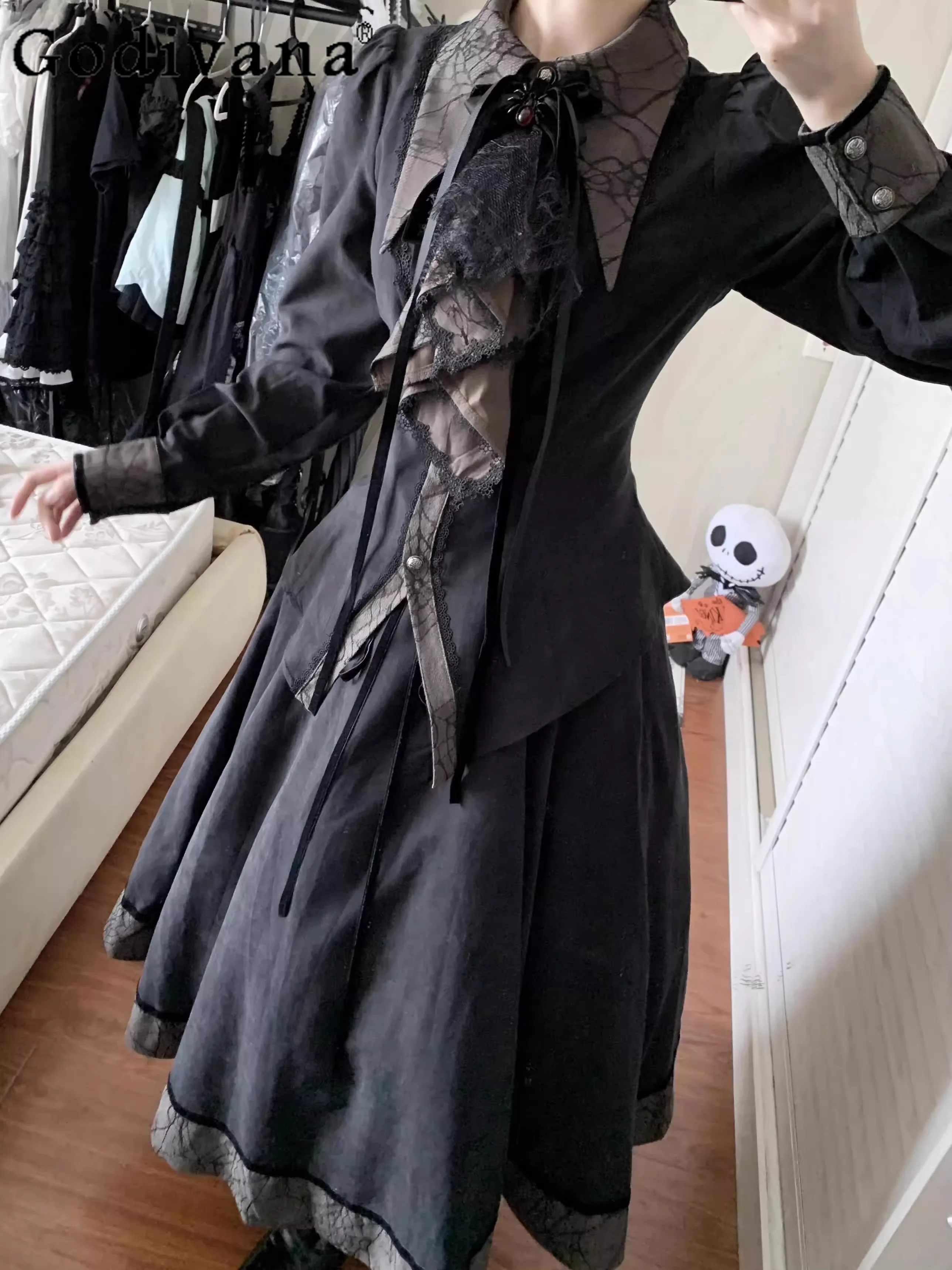 

Dark Gothic Style Palace Shirt Lolita Skirt Set Japanese Original Elegant and Gorgeous Daily Commuting Two-Piece Set for Women