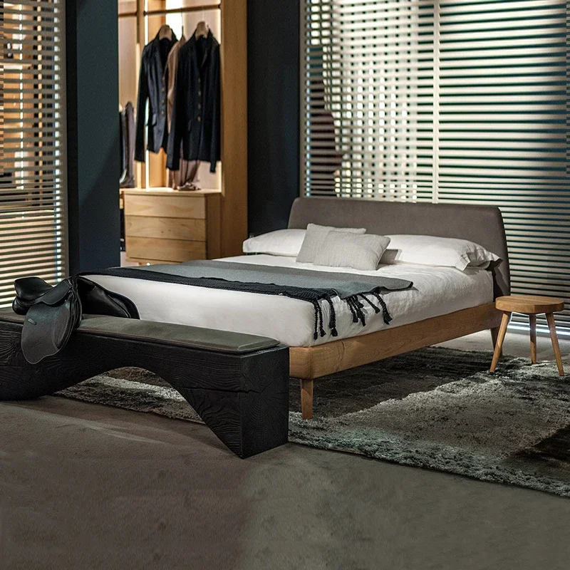 Black walnut solid wood bed, Japanese master bedroom ash wood all solid wood, soft double bed 1.8/1 meters