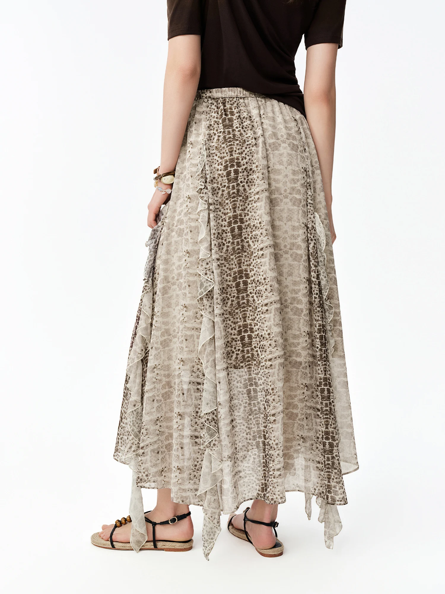 DUSHU Women's 2026 Summer New Dystopia Style Leopard Print Midi Skirt Multi-Layer Ruffled Hem Skirt Multiple Sizes Available