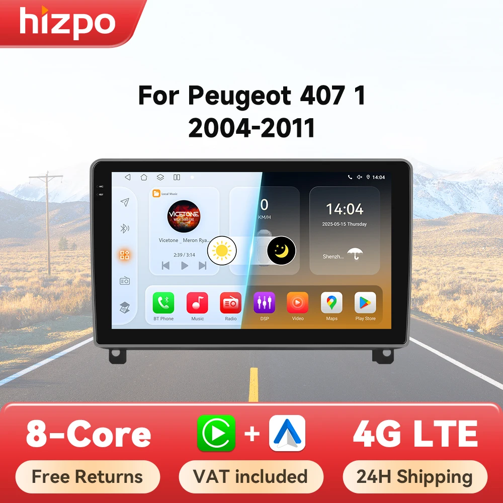 Radio samochodowe Hizpo do Peugeot 407 1 2004-2008 2009 2010 2011 Bezprzewodowe CarPlay Android Auto Multimedia No 2 din 2din DVD Autoradio