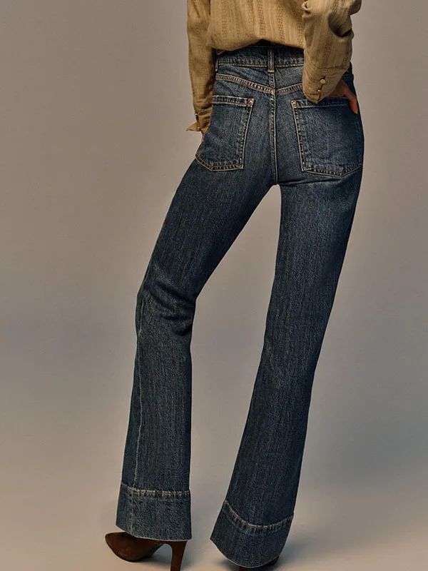 

Модные женские зимние джинсы для похудения, плиссированные расклешенные универсальные длинные брюки со средней талией, повседневные прямые брюки без бретелек