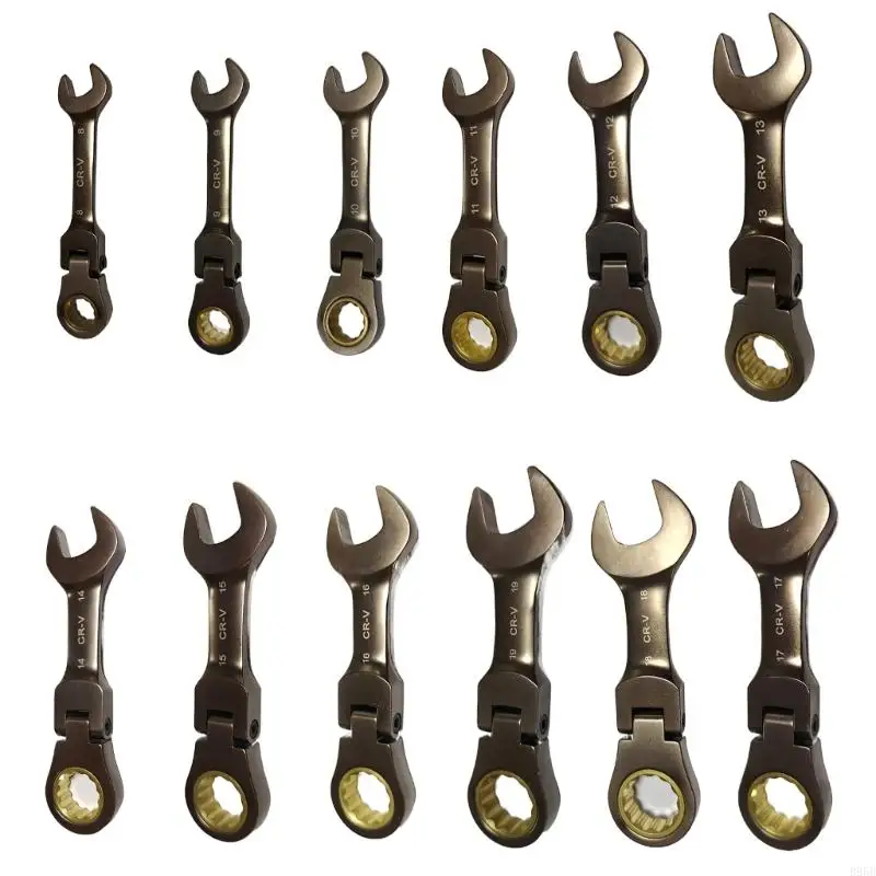 Chave catraca flexível 8-19mm Spanner engrenagens Anel Racha catraca Combinação flexível Chave liberação rápida para