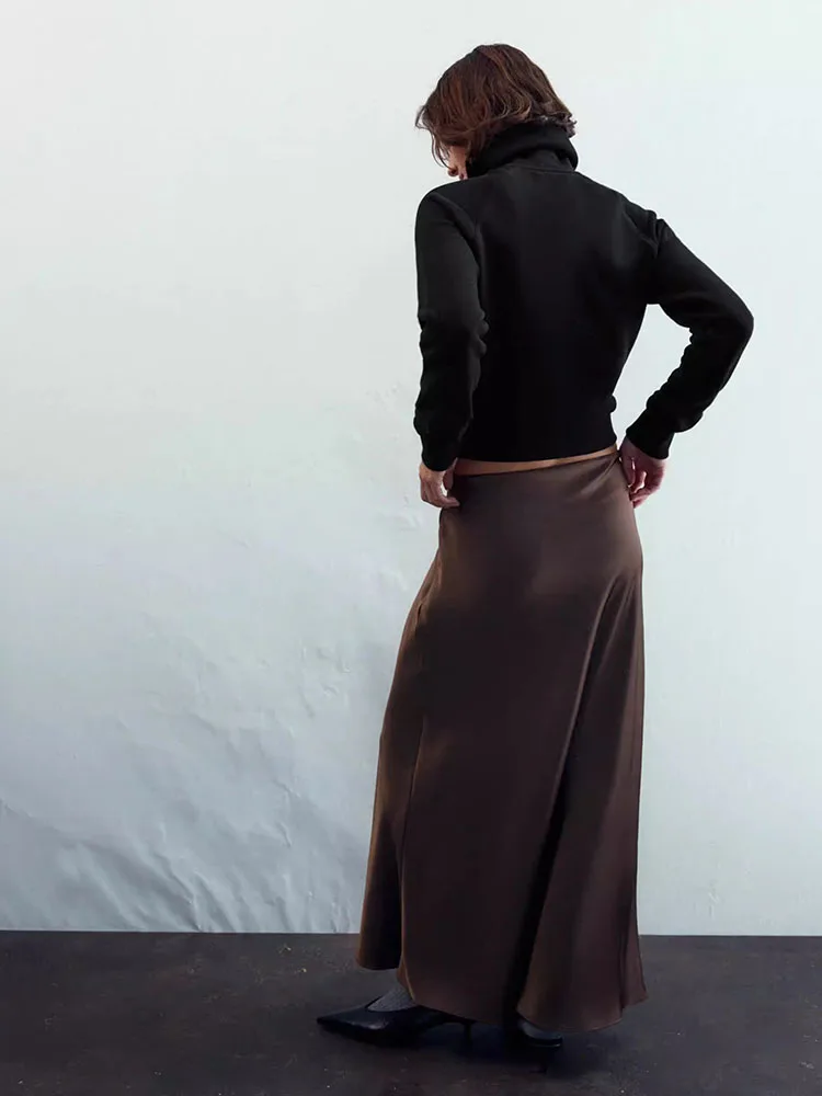 Elegant High Waist Silk Satin Midi Skirt Women's New Arrival Summer Fashion Classy Atmosphere Stage Performance Traditional C...