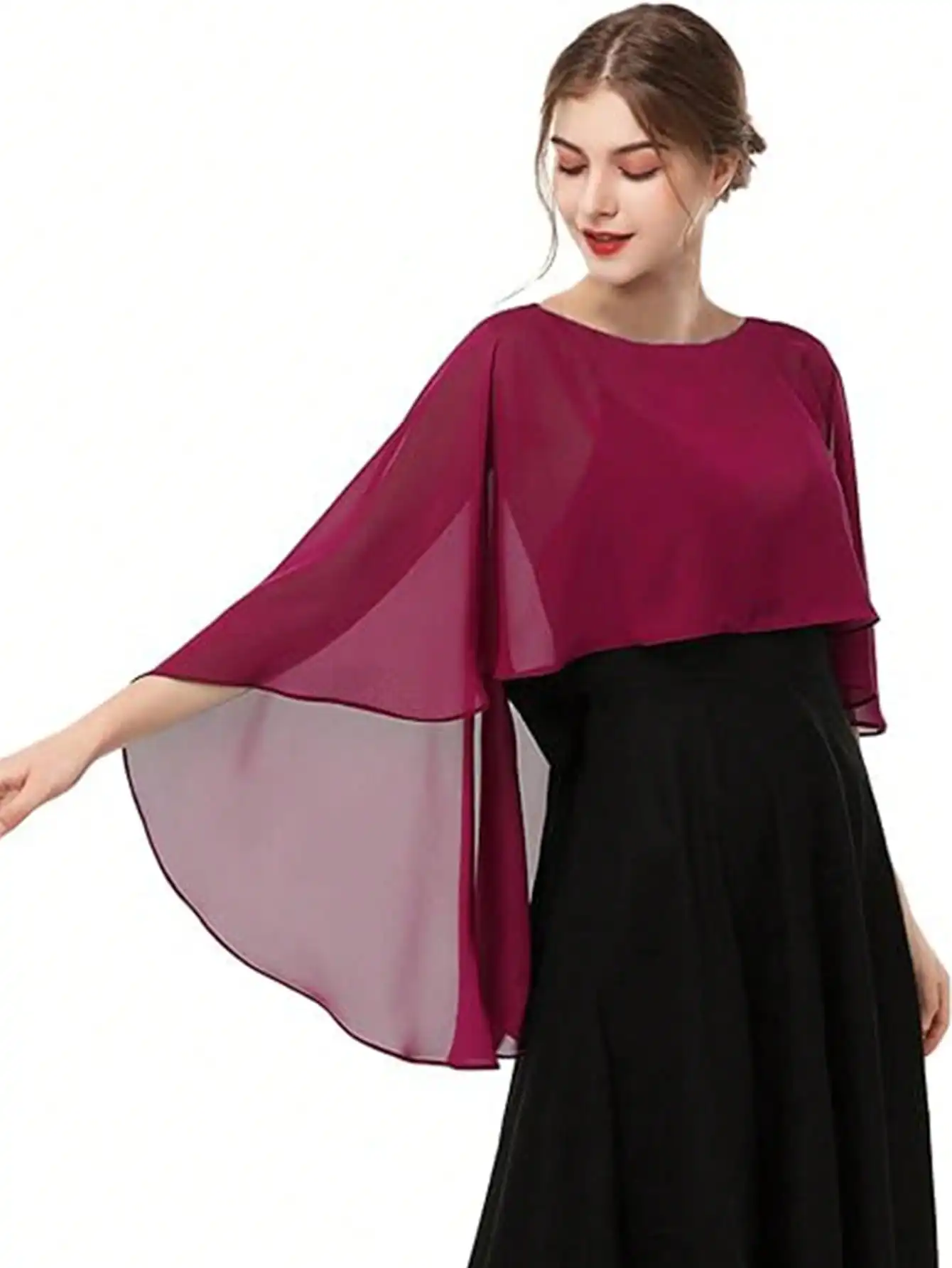 Kurzer, leichter Überwurf aus transparentem Chiffon, locker geschnitten, ideal als Abendkleid-Accessoire. – Detail 9
