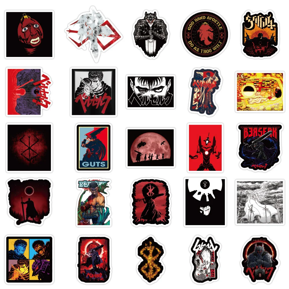 50PCS Guts Japanese Anime Berserk Graffiti Sticker for Luggage Laptop Skateboard Motorcycle Notebook Sticker