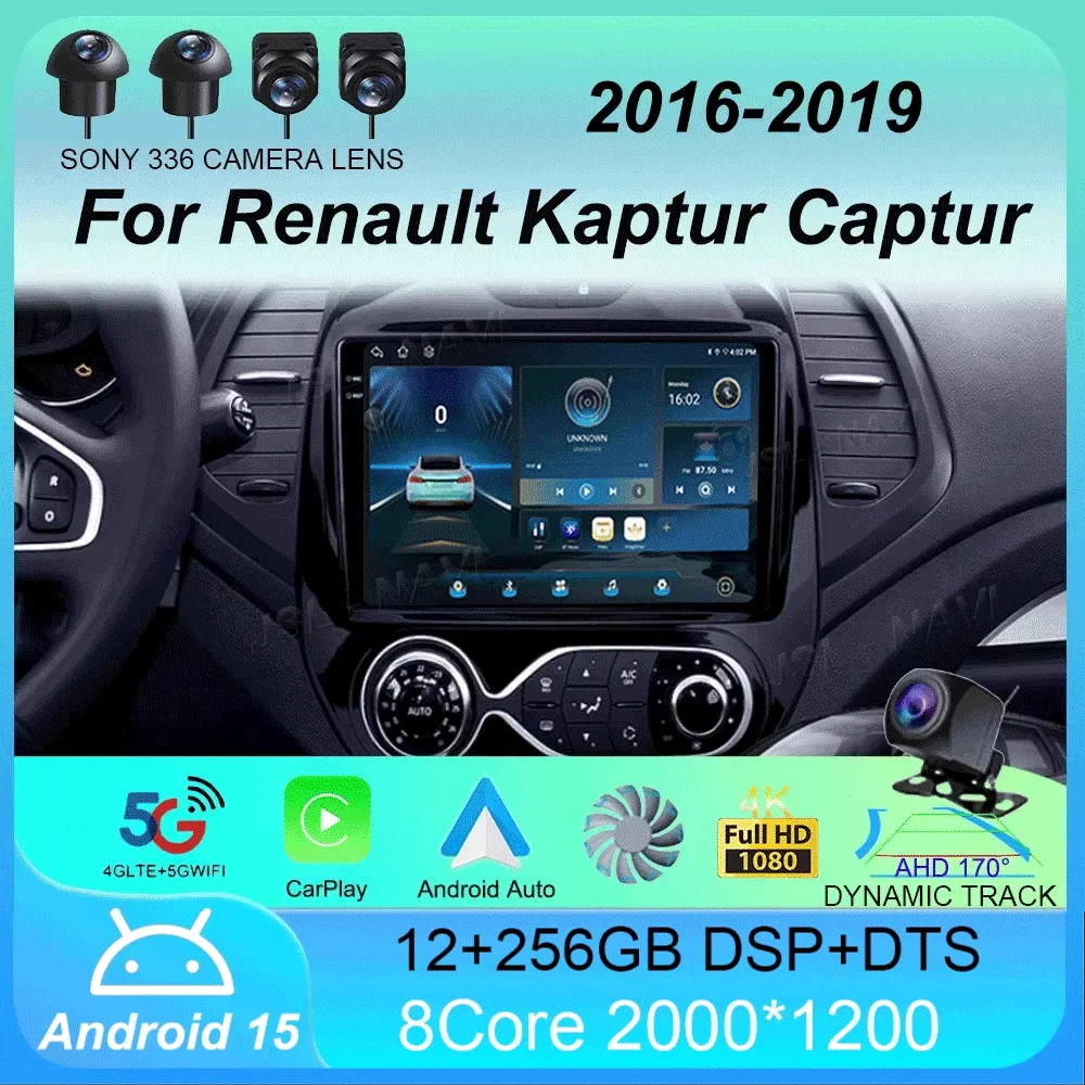 

Car Radio Android 15 Carplay For Renault Kaptur Captur 2016 - 2019 Navigation GPS Multimedia Player WiFi+4G Stereo video Auto BT