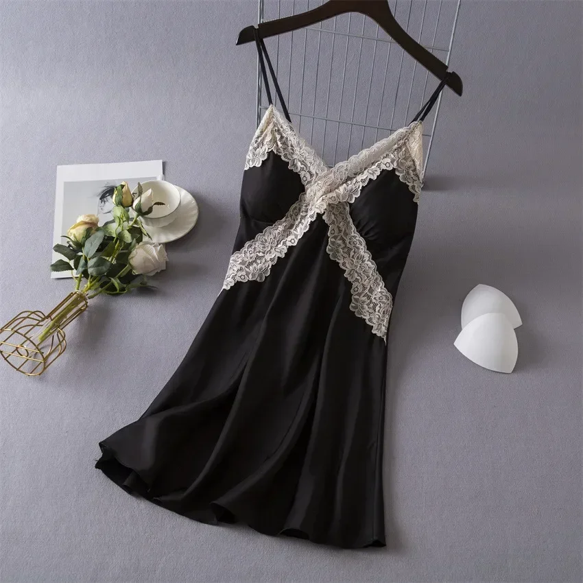

Women's Sexy Lingerie Satin Nightgown Silk Chemise V Neck Negligee Sleepwear Lace Babydoll Sleepshirt Night Dress