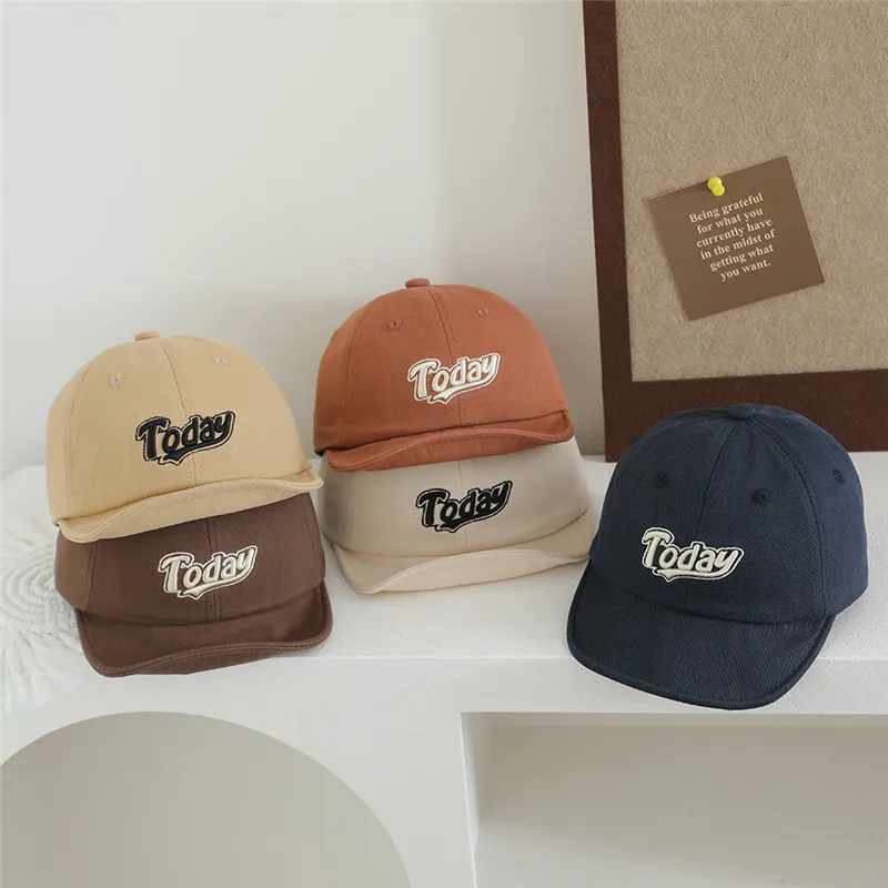 

Fashion Solid Baby Short Brim Baseball Cap Adjustable Infant Sun Hat For Boy Girl Letter Embroidery Kids Duck Tongue Caps