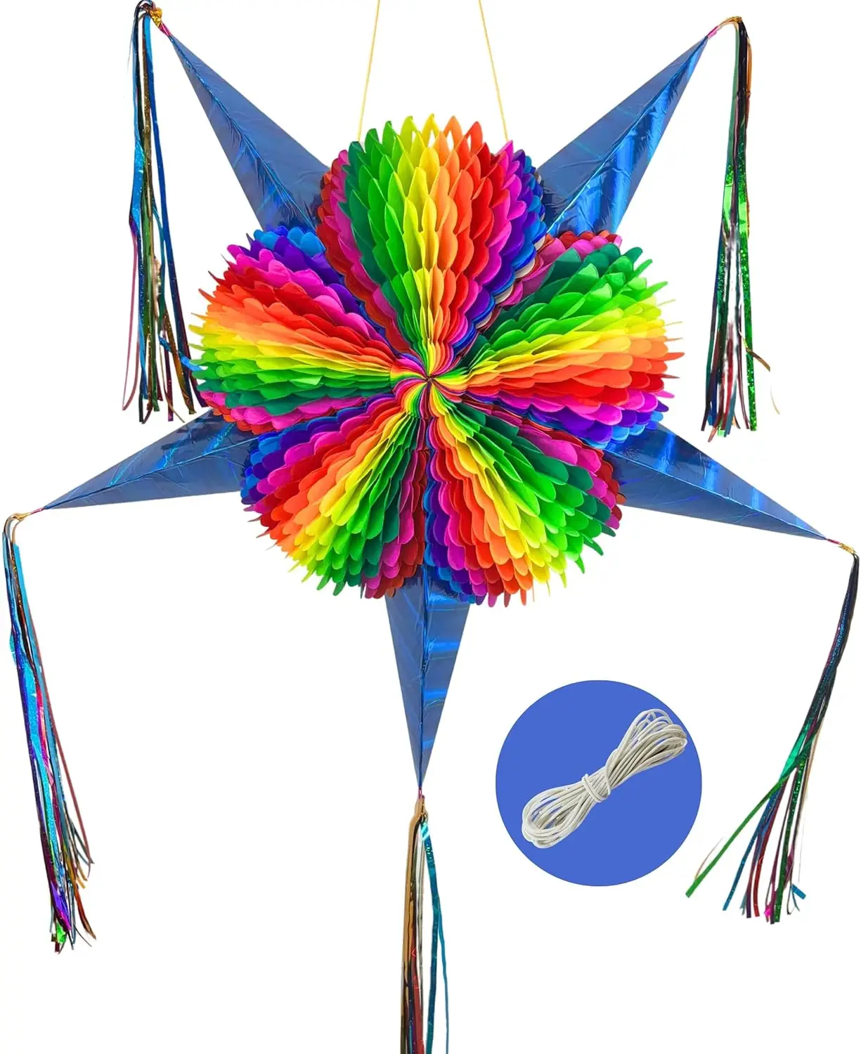 

Mexican Star Piñata W/ Blue Cones (32") + 30ft Rope - XL for Boys, Mardi Gras, Cinco De Mayo, Birthday, Adult Parties