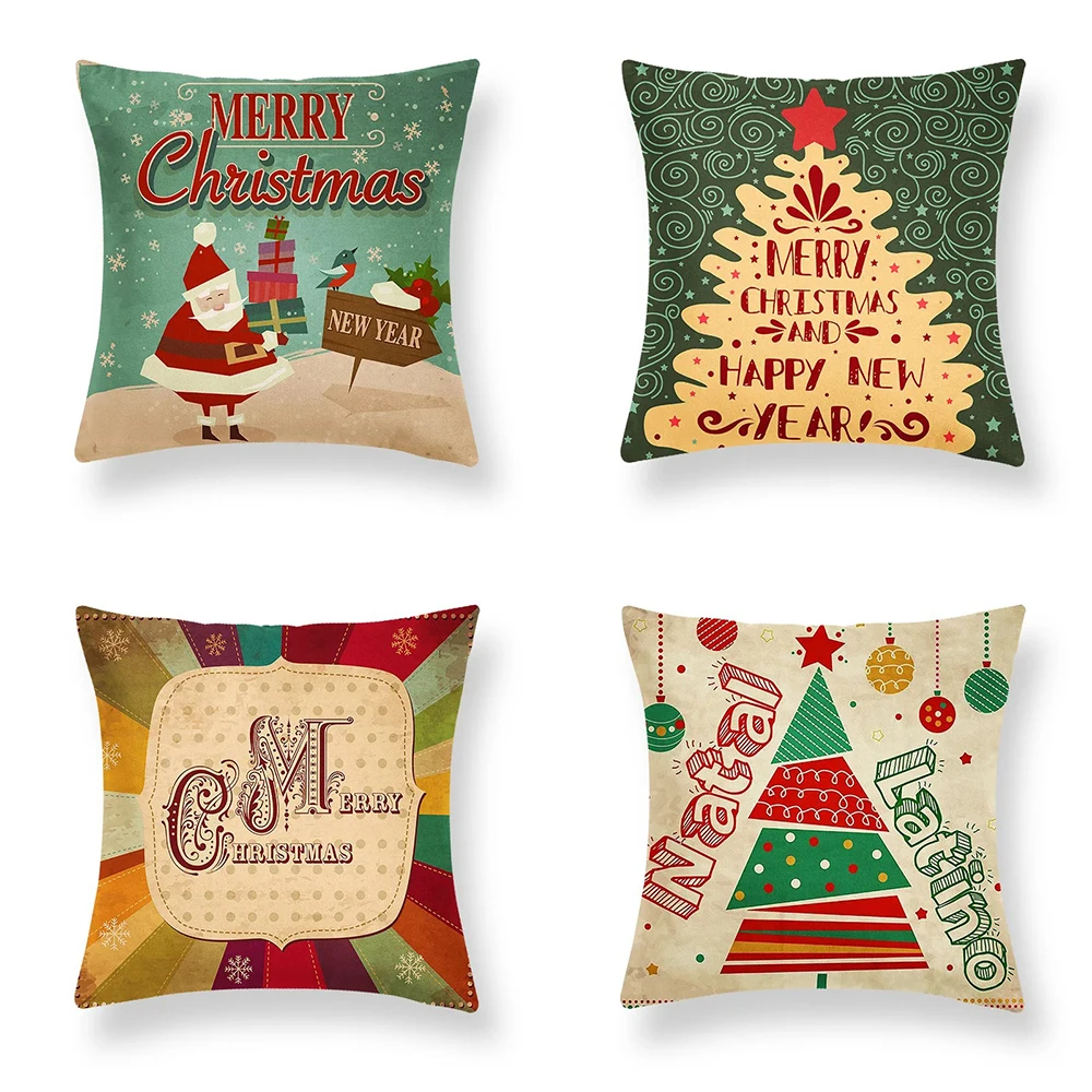 

Simple Christmas Colorful Christmas Tree Pattern Printed Home Decoration Cushion Cover Living Room Sofa Pillowcase