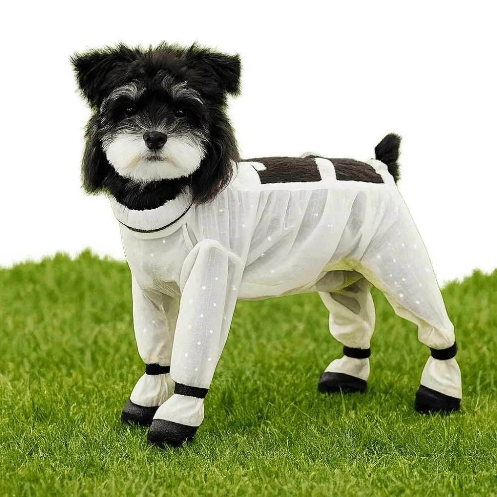 

Thin Breathable Dog Jumpsuit Soft Adjustable Belly-Covering Pet Outfit Quick Dry Stain Resistant Full Coverage Dog Boots