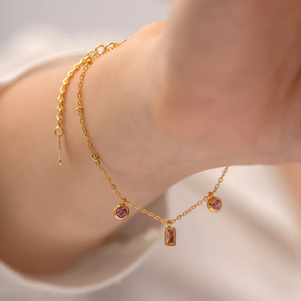 2025 Pink Tassel Necklace Titanium Steel Gold Plated 3mm Chain Delicate Fringe Boho Beach Wedding Sensitive Skin Safe view 3