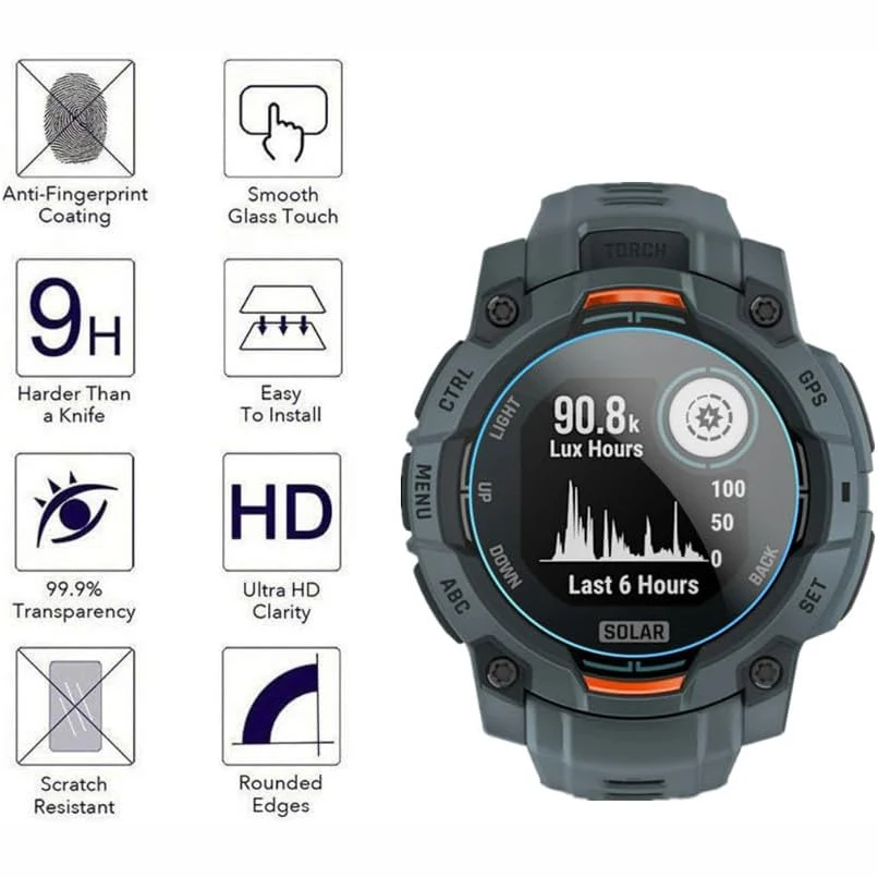 3pcs Tempered Glass Films For Garmin Instinct 3 AMOLED/Solar 45mm 50mm Smartwatch Screen Protector Guard Glass Film Accessories