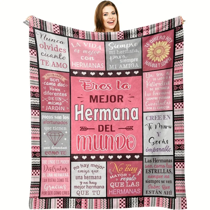 Manta de franela con cita española de Eres La Mejor Hermana, manta suave y cálida para regalo de hermana, mantas ligeras y acogedoras para todas las estaciones