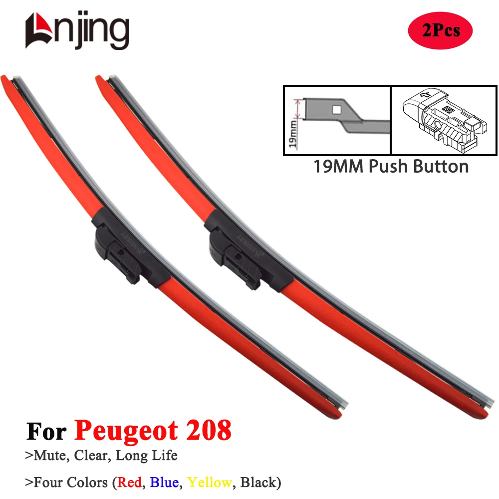 LNJING Colorful Wiper Blades For Peugeot 208 GT Line A9 2012 2015 2018 2020 2023 2024 Car Accessories Red Blue Windshield Wipers