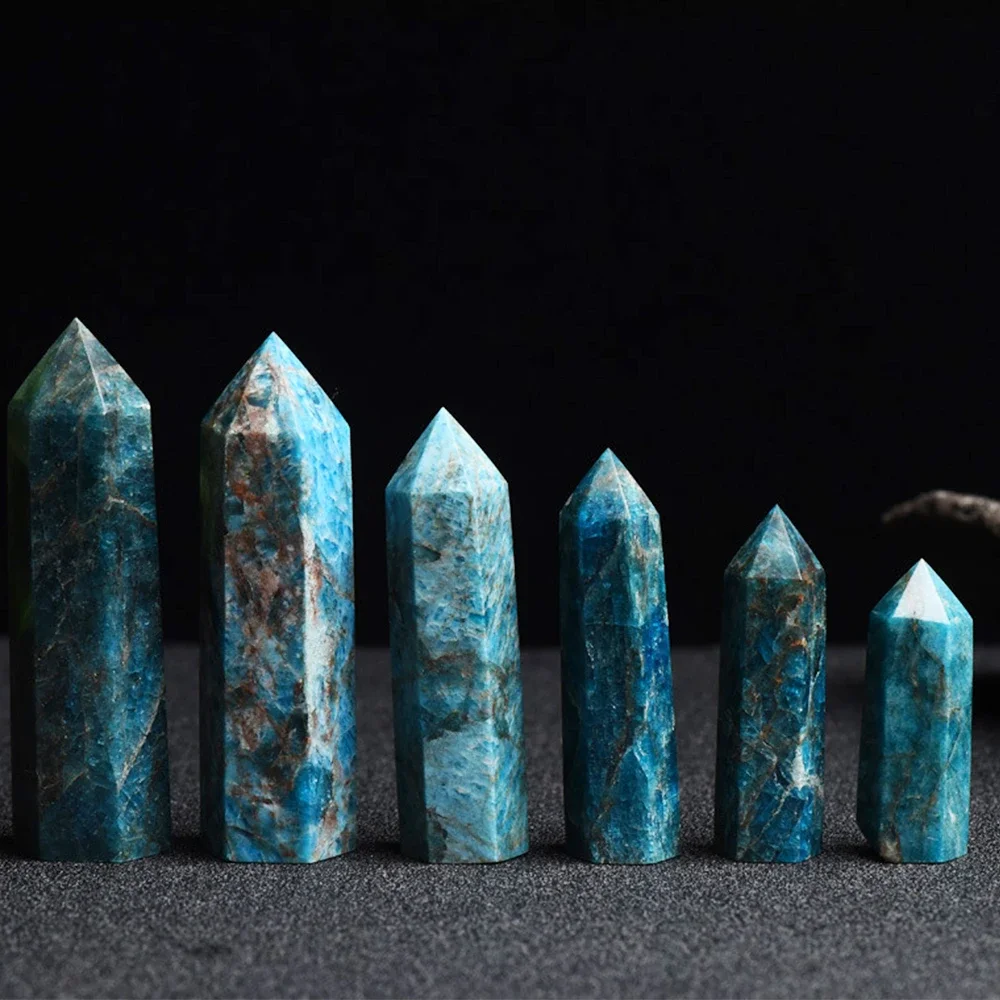 1PC Natural Apatite Column Stone Mineral Single Pointed Hexagonal Prism Obelisk Point Wand Stone Crafts Home Decoration 4-8cm