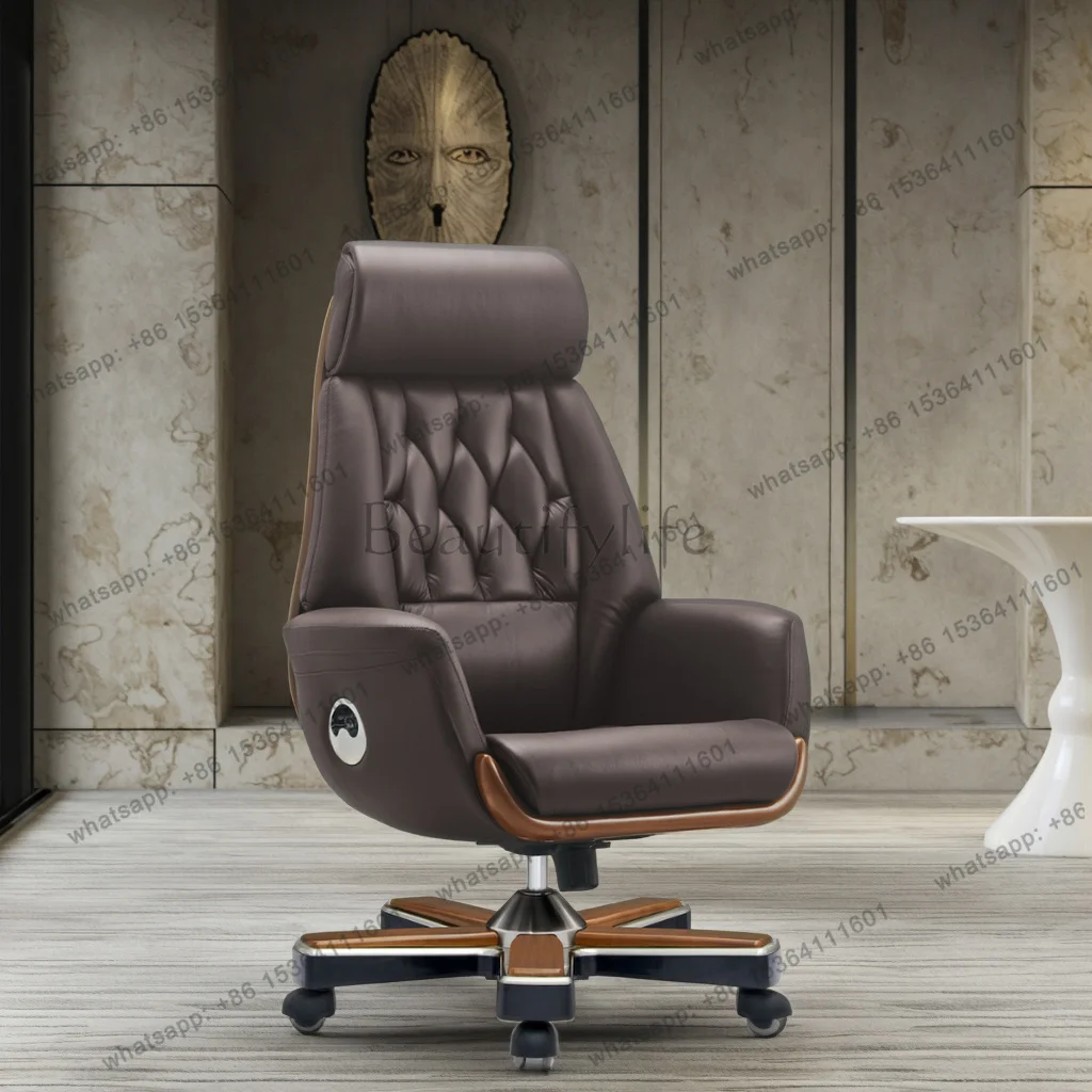 LJY Premium Wood Grain Executive Chair ABS+Steel Hybrid Construction Full Leather Upholstery Luxury Office